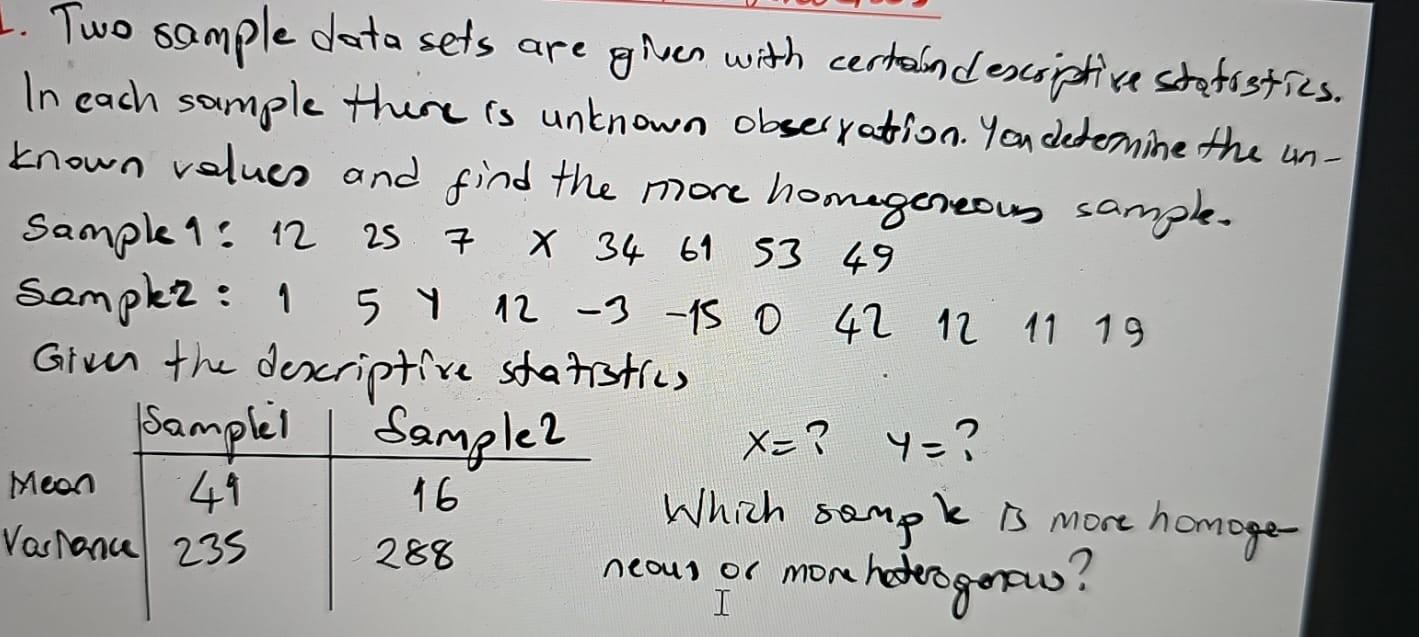 Solved -. Two sample data sets are given with | Chegg.com