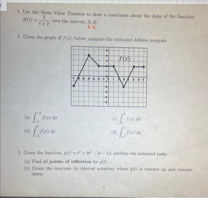 Solved 1. Use the Mean Value Theorem to draw a conclusion | Chegg.com