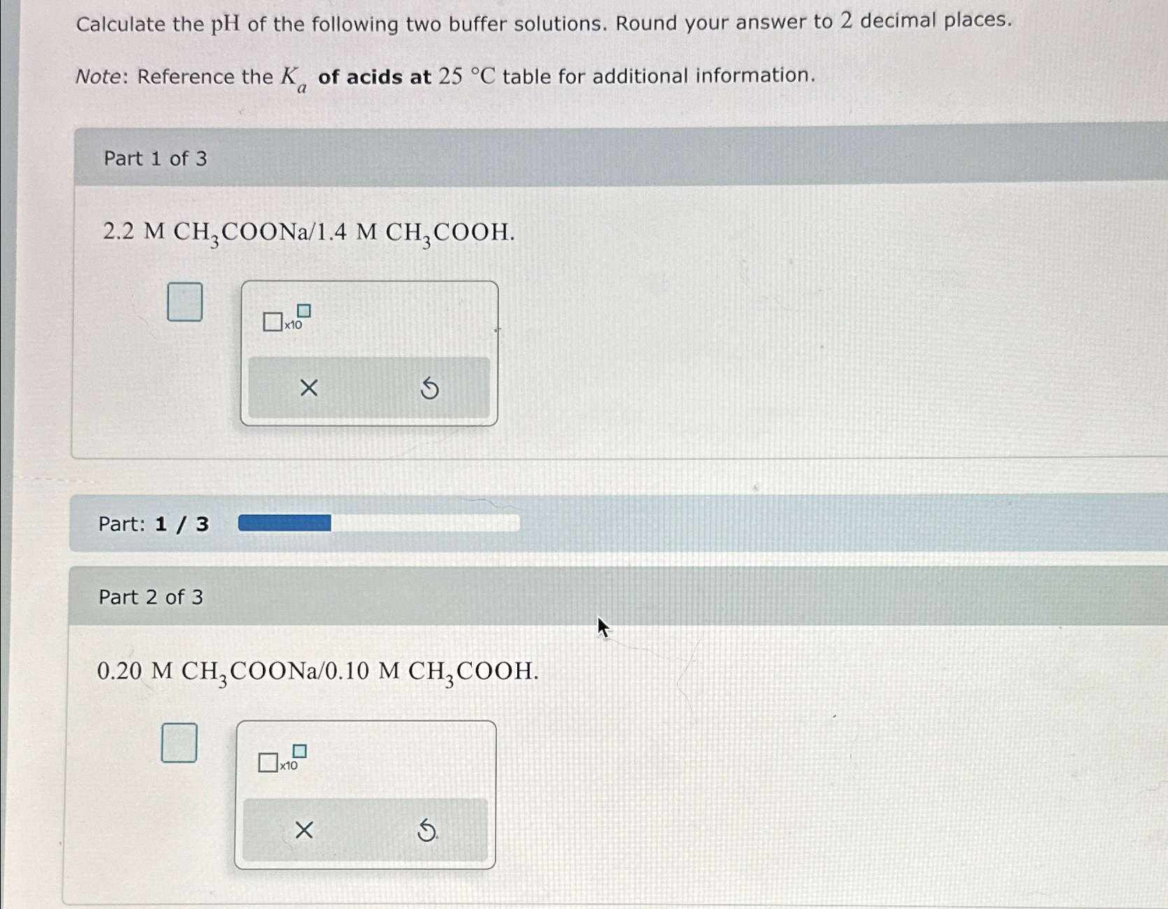 calculate the ph of the following two buffer solutions