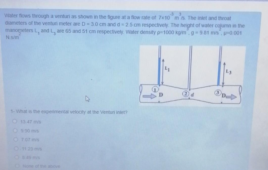 Solved Water flows through a venturi as shown in the figure | Chegg.com