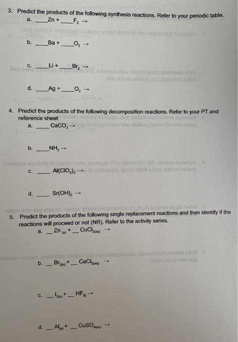 Solved 1. Balance the following equations and indicate the | Chegg.com