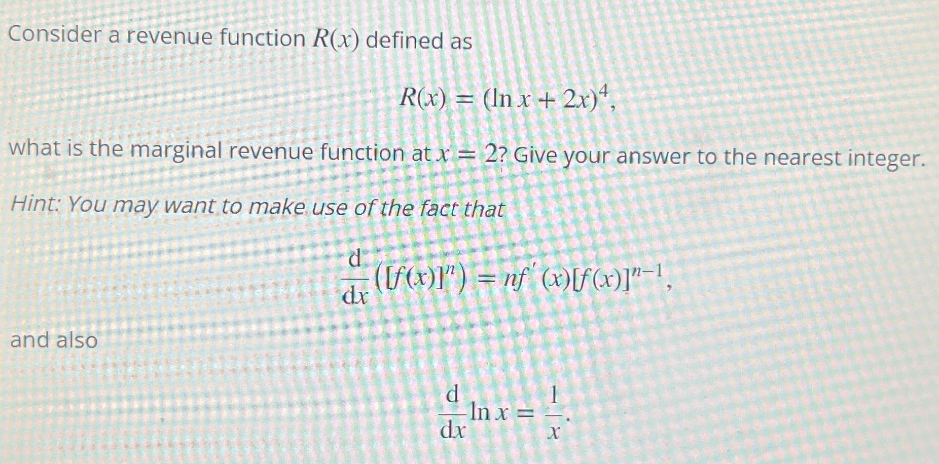 Solved Consider a revenue function R(x) ﻿defined | Chegg.com