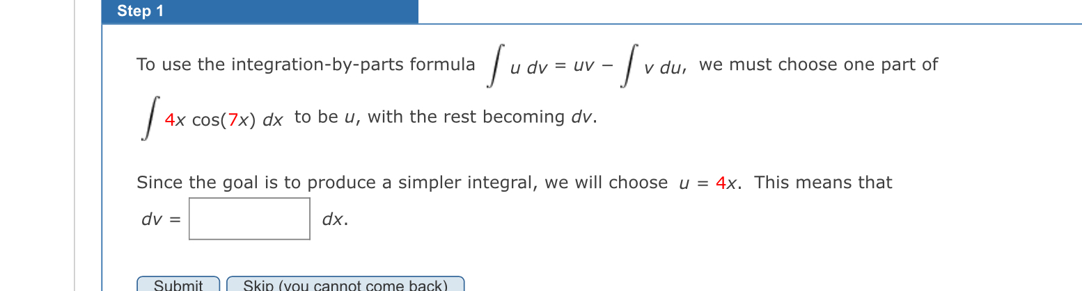 Solved Step 1To use the integration-by-parts formula | Chegg.com
