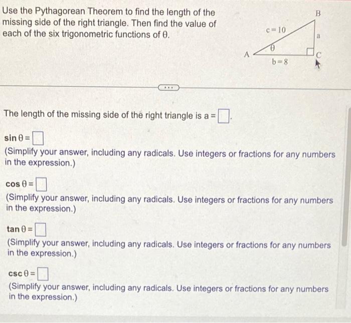 Solved Use the Pythagorean Theorem to find the length of the | Chegg.com