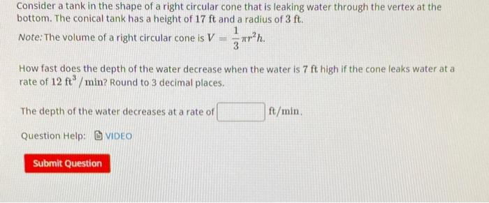 Solved Consider a tank in the shape of a right circular cone | Chegg.com