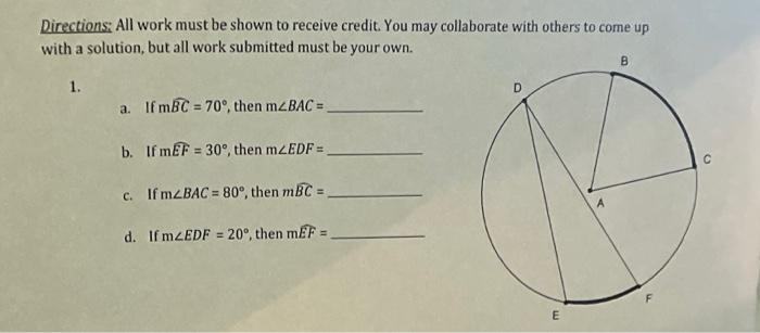 Solved Directions: All work must be shown to receive credit. | Chegg.com