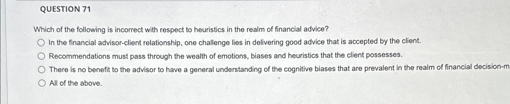 Solved QUESTION 71Which of the following is incorrect with | Chegg.com