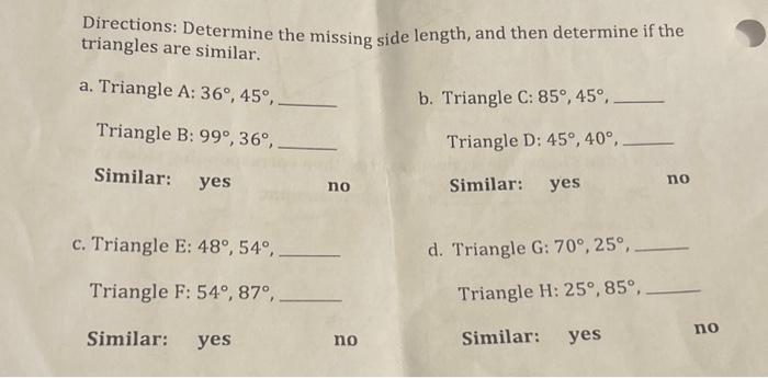 Solved Directions: Determine the missing side length, and | Chegg.com