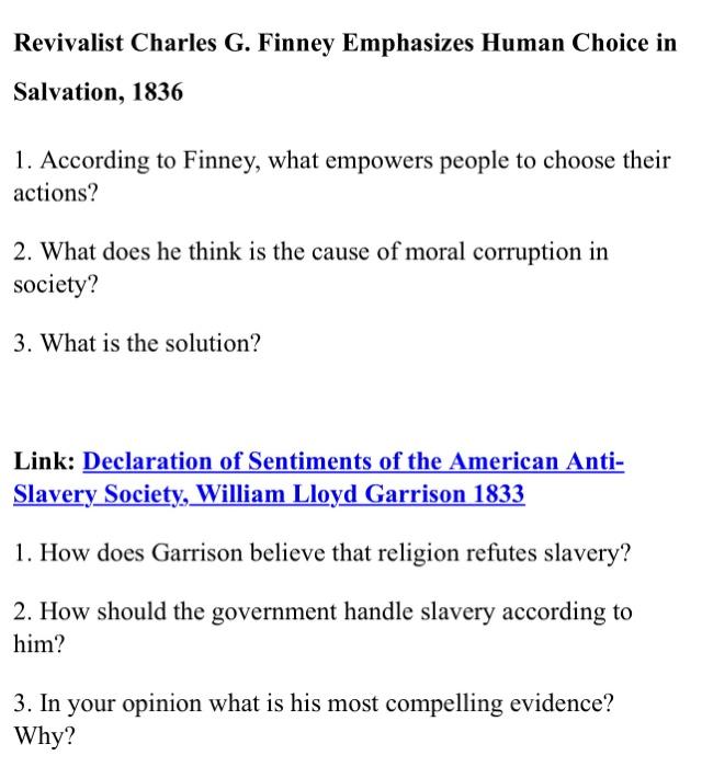 Revivalist Charles G. Finney Emphasizes Human Choice | Chegg.com
