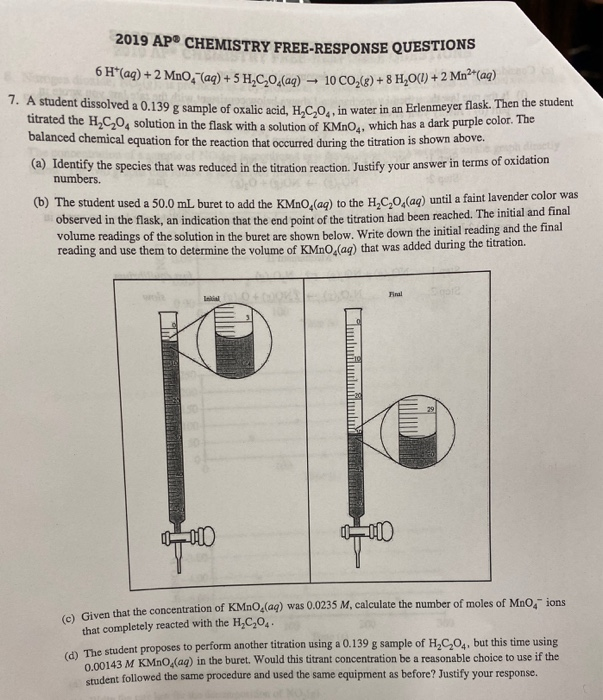 Solved 2019 AP CHEMISTRY FREERESPONSE QUESTIONS 6 H(aq) + 2