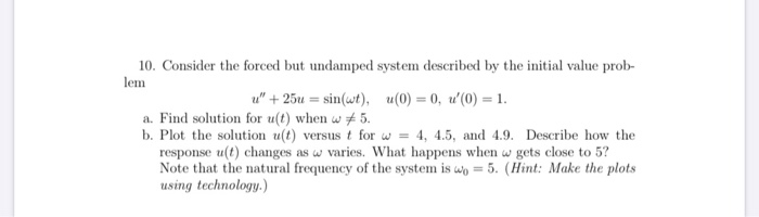 Solved 10. Consider the forced but undamped system described | Chegg.com