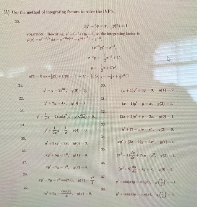 Solved B) Use The Method Of Integrating Factors To Solve The | Chegg.com