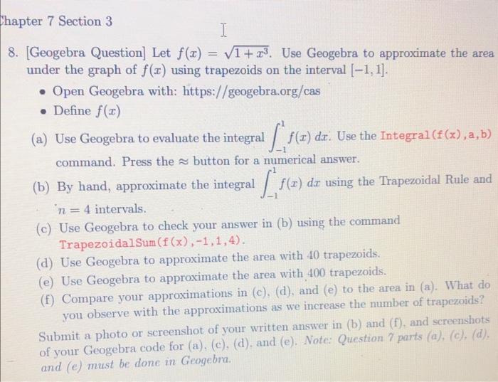 Solved Chapter 7 Section 3 I 8. [Geogebra Question) Let f(x) | Chegg.com