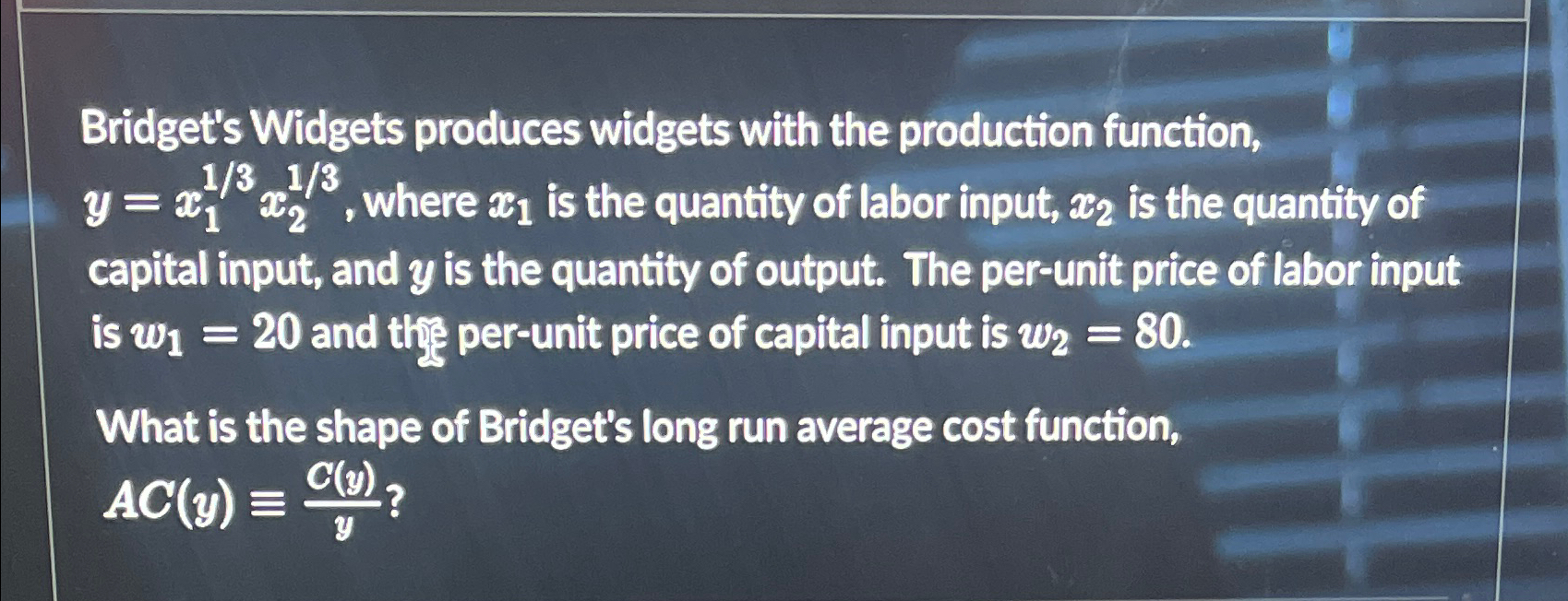 Solved Bridget's Widgets produces widgets with the | Chegg.com