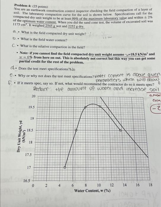 Solved Problem 4: (25 points) You are an earthwork | Chegg.com