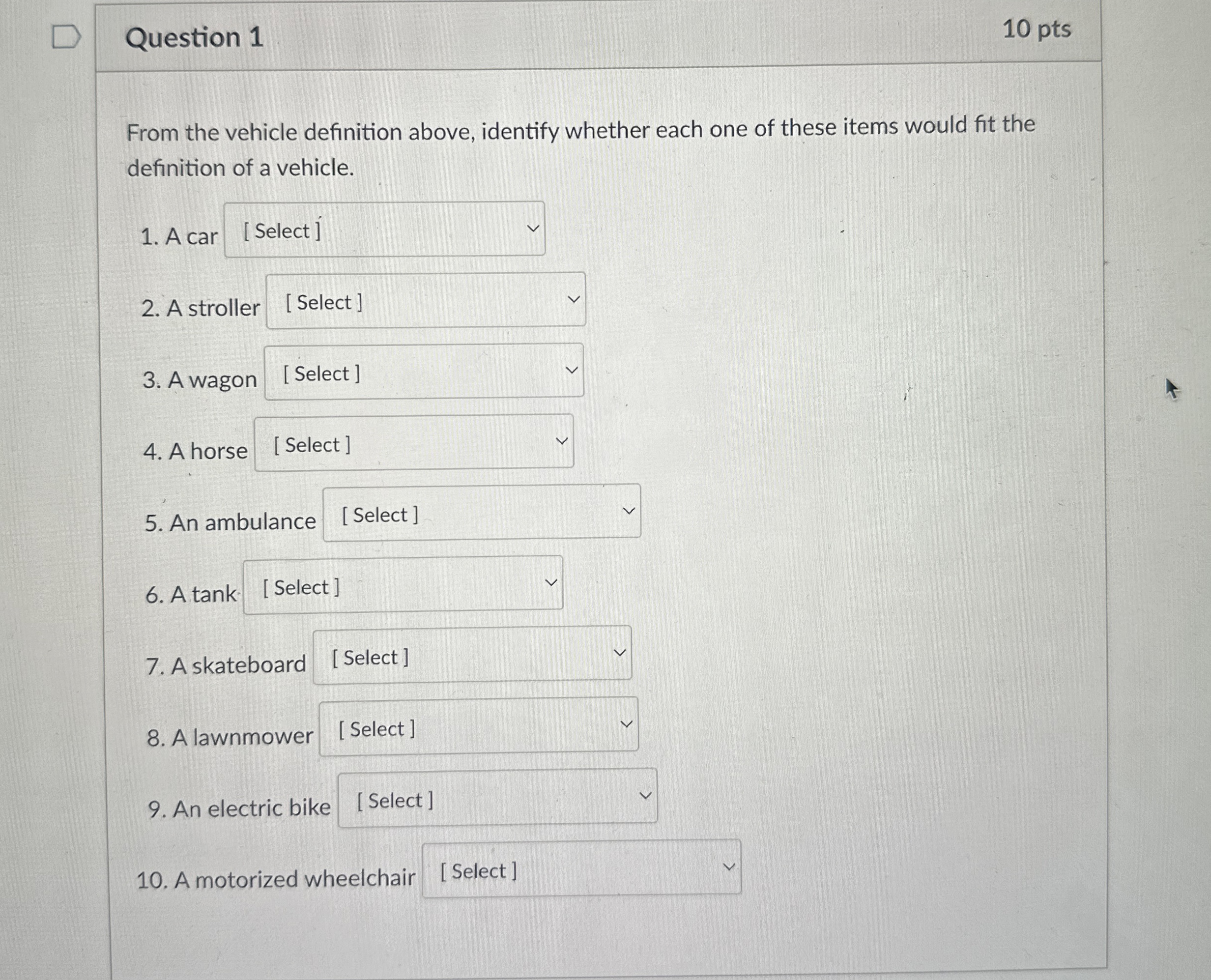 Solved Question 1From the vehicle definition above, identify | Chegg.com