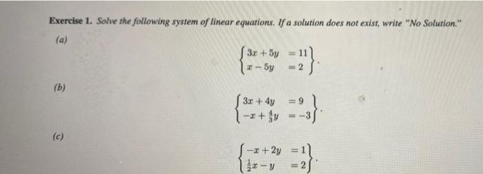 Solved Exercise 1. Solve The Following System Of Linear | Chegg.com