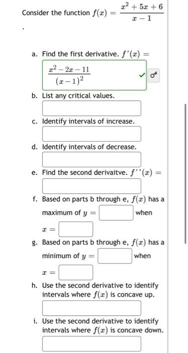 Solved Consider The Function F X X−1x2 5x 6 A Find The