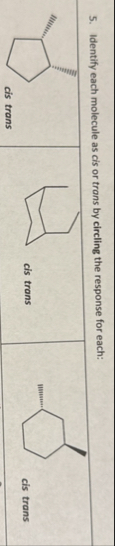 Solved Identify each molecule as cis or trans by circling | Chegg.com