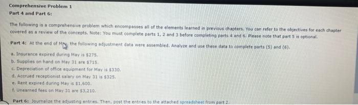 Solved Comprehensive Problem 1 Part 4 And Part 6: The | Chegg.com