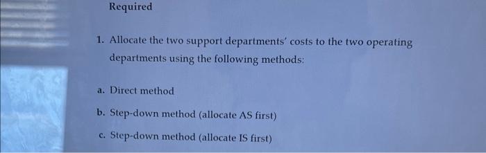 Solved 1. Allocate the two support departments' costs to | Chegg.com
