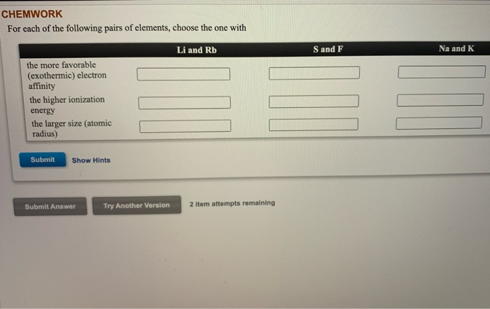 Solved CHEMWORK For each of the following pairs of elements, | Chegg.com