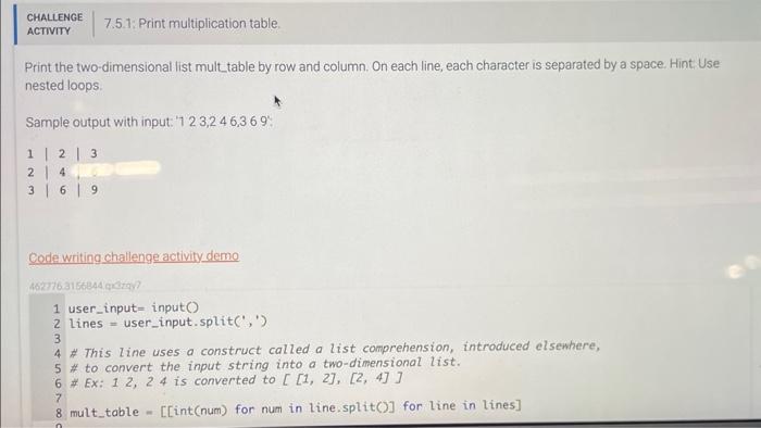 Solved Print the two dimensional list mult table by row and