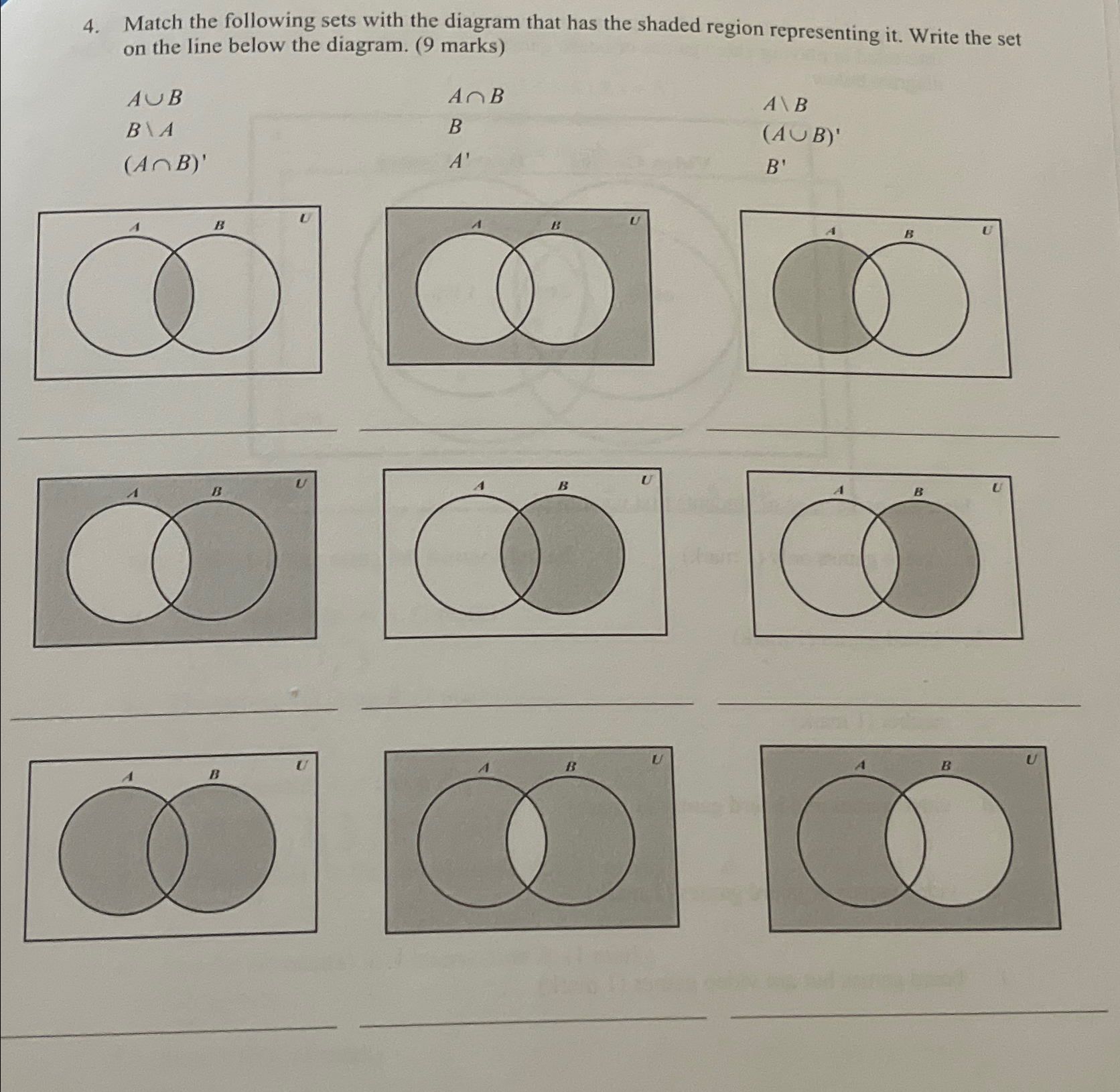 Solved Match the following sets with the diagram that has | Chegg.com