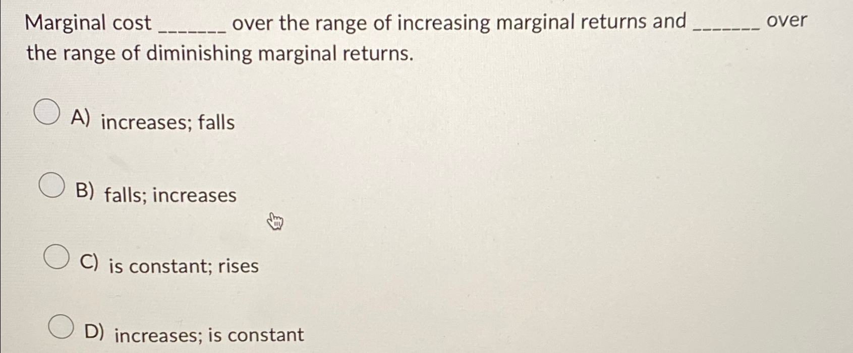 Solved Marginal cost q, ﻿over the range of increasing | Chegg.com