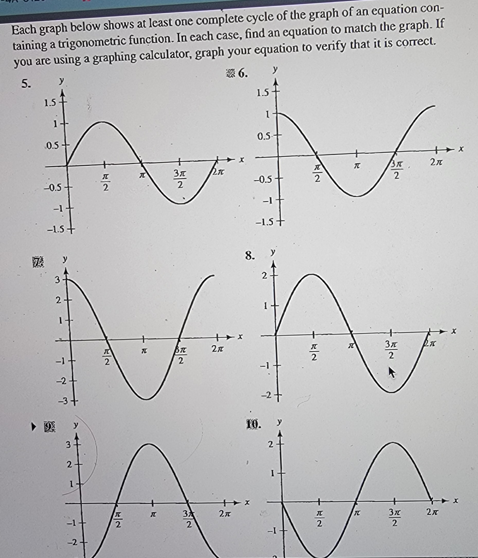 Matching Sine And Cosine Graphs And Equations Worksheet