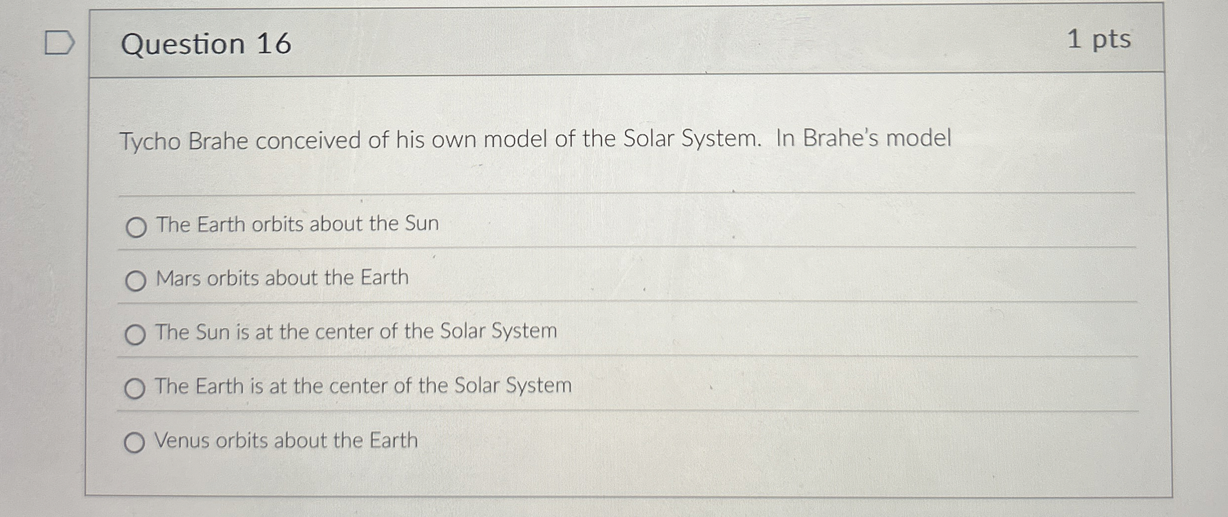 Solved Question 16Tycho Brahe conceived of his own model of