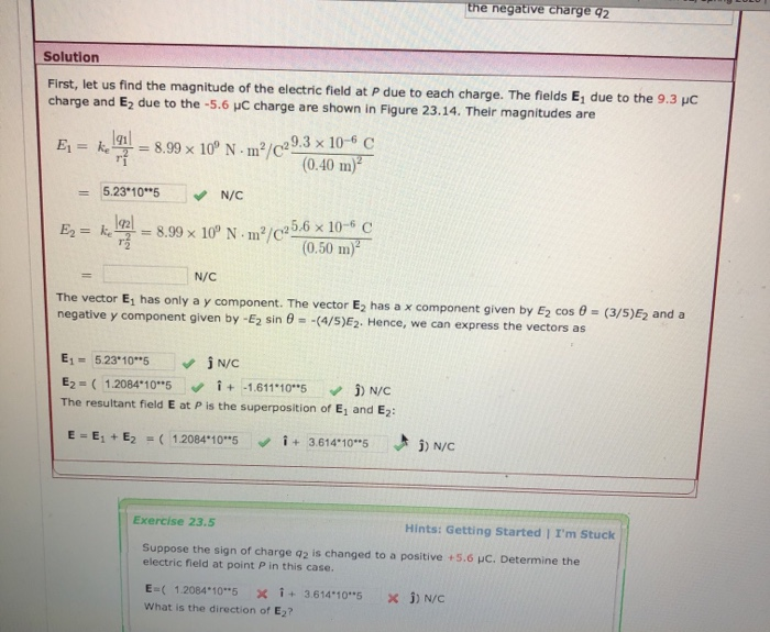 Solved Example 23.5 Electric Field due to Two Charges | Chegg.com
