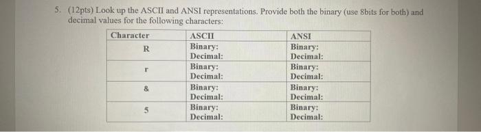 Solved 5. (12pts) Look up the ASCII and ANSI | Chegg.com