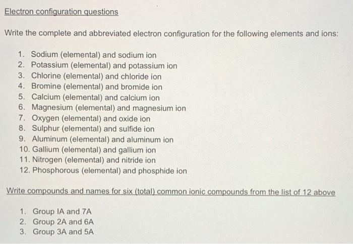 Solved Electron configuration questions Write the complete | Chegg.com