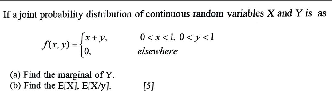 Solved If a joint probability distribution of continuous | Chegg.com