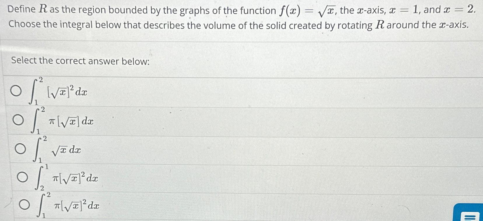 Solved Define R ﻿as the region bounded by the graphs of the | Chegg.com