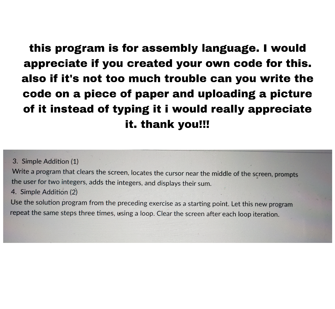 Solved for assembly language. instructions are on the image
