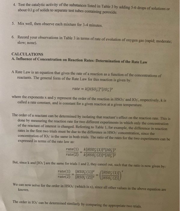 Lab 4 Reaction Rates Lab 4: Reaction Rates: Chemical Kineties of the | Chegg.com
