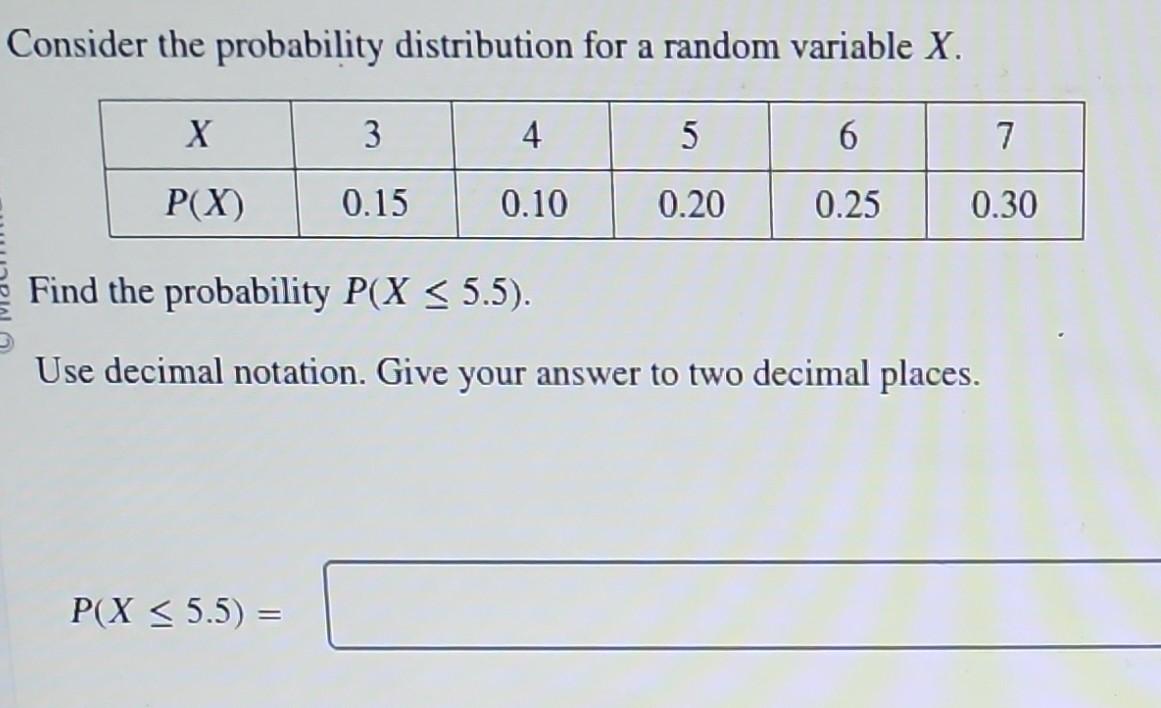 Solved Consider the probability distribution for a random | Chegg.com