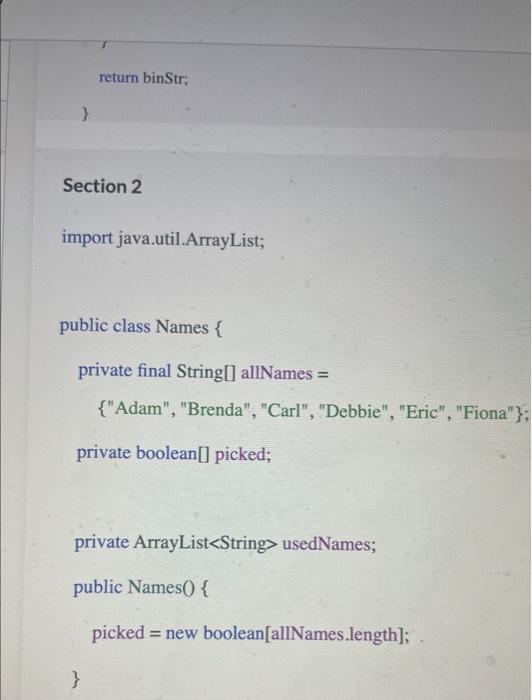 Solved import java.util.ArrayList; public class Names \{ | Chegg.com