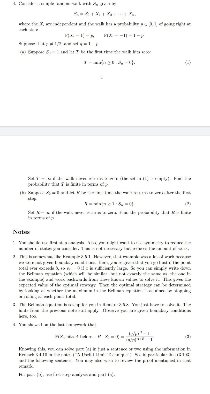 Solved 4. Consider a simple random walk with Sn given by Sn | Chegg.com