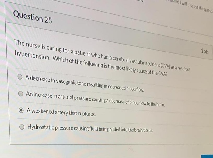 Solved Question 15 1 pts The nurse is caring for a patient | Chegg.com