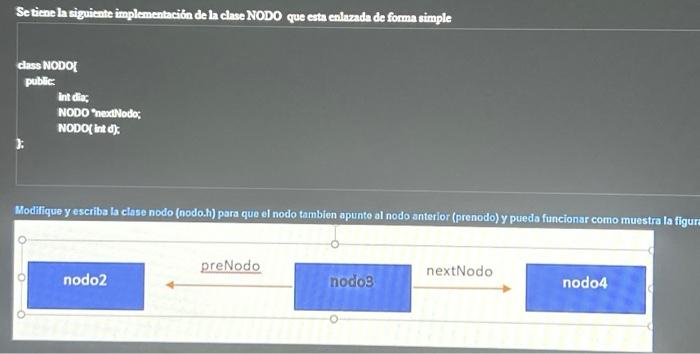 Se tiene la siguiente implementación de la clase NODO que esta enlazada de forma simple dass NODO public intex NODO nextlodo