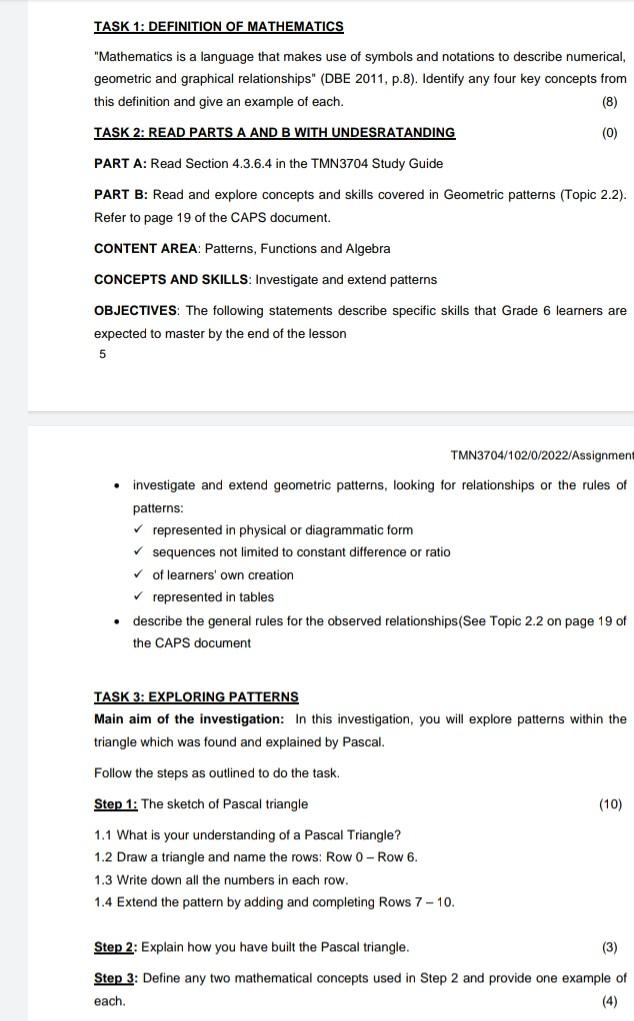 Solved TASK 1: DEFINITION OF MATHEMATICS 