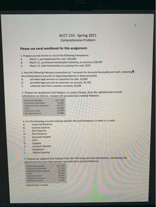 Solved 1 ACCT 210 - Spring 2021 Comprehensive Problem Please | Chegg.com