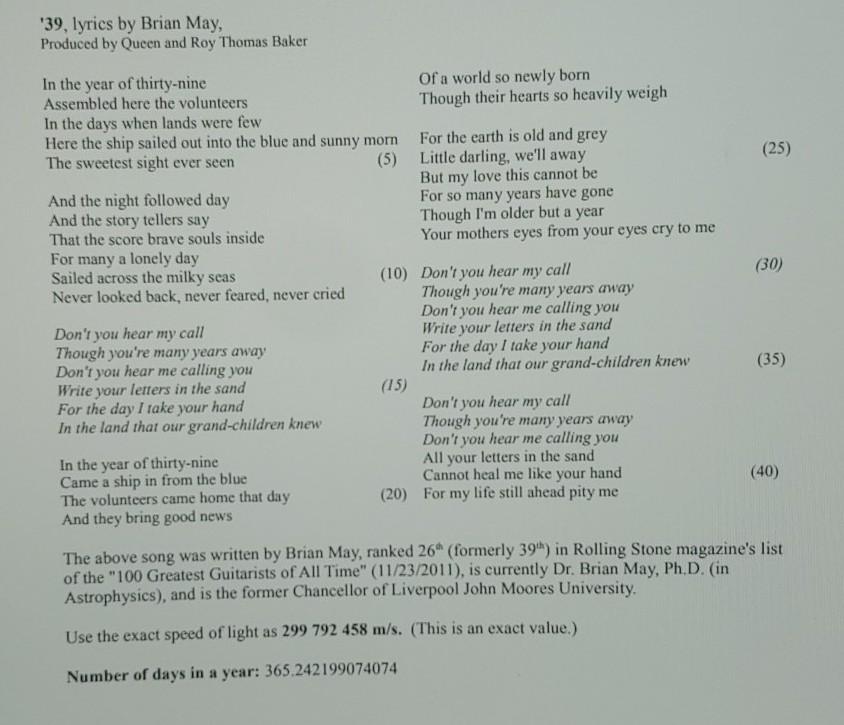 39, lyrics by Brian May, Produced by Queen and Roy