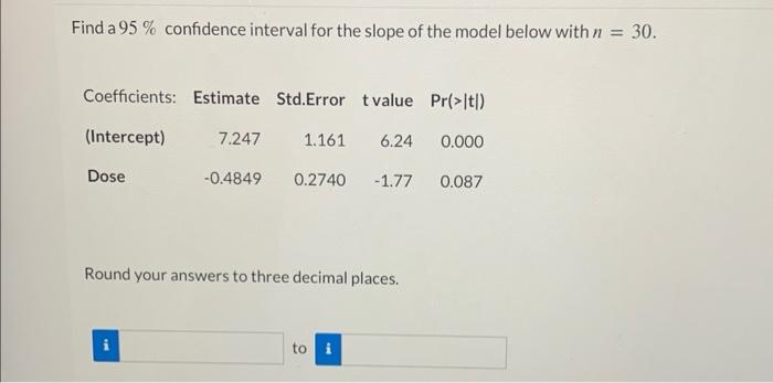 Solved Find a 95% confidence interval for the slope of the | Chegg.com