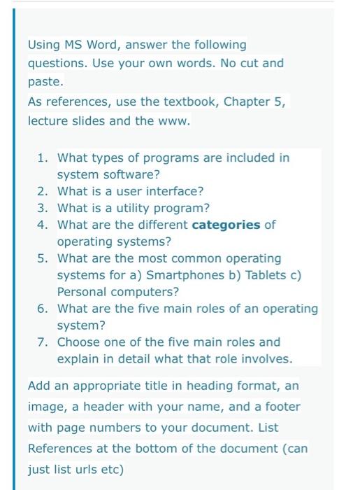 Solved Using MS Word, Answer The Following Questions. Use | Chegg.com