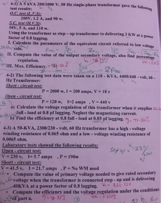 Solved 4 1 A 5 Kva 2001000 V 50 Hz Single Phase 2218