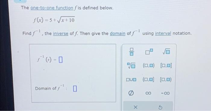 Solved The one-to-one function fis defined below. ƒ(x) = 5 + | Chegg.com